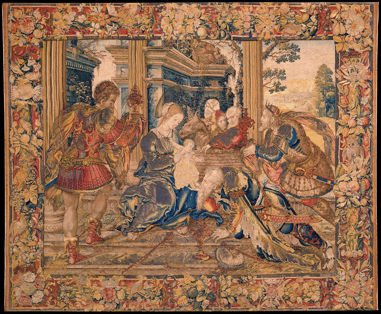 The Adoration of the Magi: Renaissance Biblical Tapestry | Majestic Wall Hanging with Sacred Scene | Opulent 16th-Century French Flemish Style Reproduction | Antique Decor RE308921