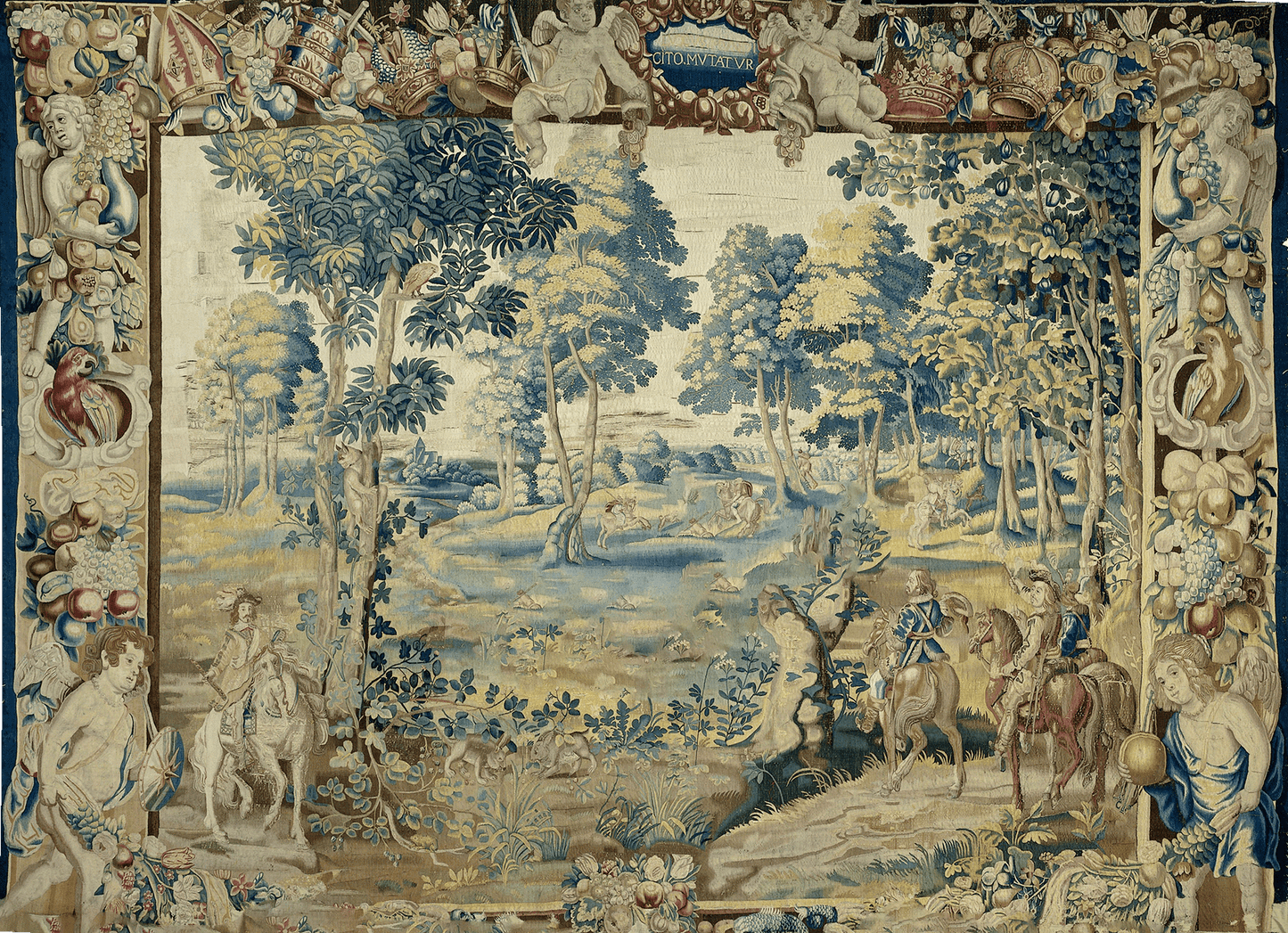 Noble Hunt Tapestry: Exquisite Forest Landscape with Classical Symbolism – A Masterpiece of Historical Elegance for Your Home RE352854