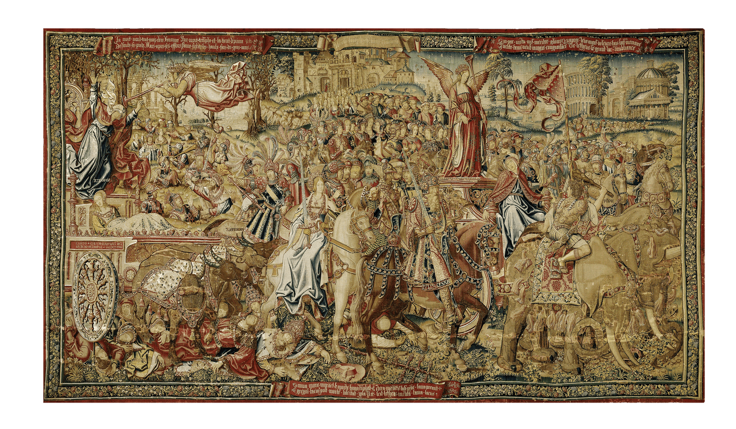 Triumph of Fame Over Death Tapestry Reproduction – A Stunning Allegory of Victory, Glory, and Eternal Legacy