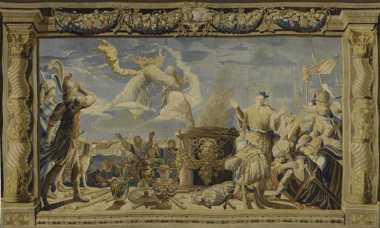 Grand Tapestry Reproduction of the Ascension of Aeneas: A Baroque Masterpiece Celebrating Divine Intervention and Heroism RE364156