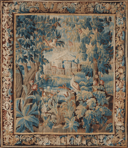 Pastoral Splendor Verdure Tapestry: A Serene Scene of Nature, Birds, and Distant Castles RE444630