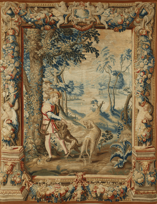 Baroque Hunting Scene Tapestry Reproduction – A Majestic Celebration of Noble Life and Nature’s Bounty RE515296