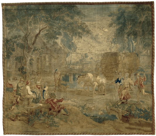 17th-Century Rustic Pastoral Tapestry: A Serene Depiction of Rural Life, Perfect for the Elegant and Discerning Collector RE525993