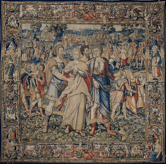 Grand Noble Celebration Tapestry: A Majestic Scene of Medieval Romance, Nobility, and Festivity RE657822