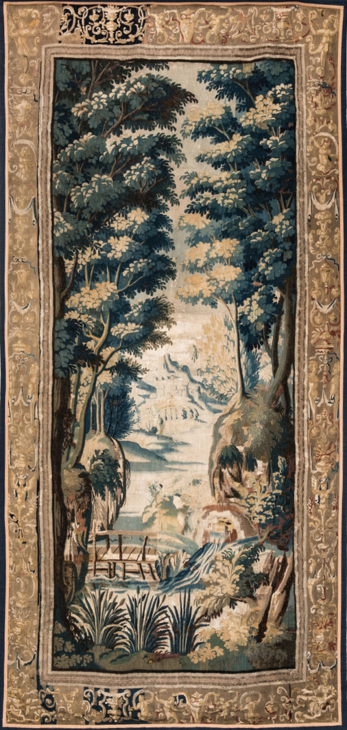 Transform Your Space with a Verdant Flemish Landscape – Elegant 17th-Century Style Verdure Tapestry Reproduction RE735615