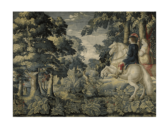 Majestic Woodland Journey Tapestry: Noble Riders and Verdant Forest in a Masterpiece of Nature’s Grandeur RE872124