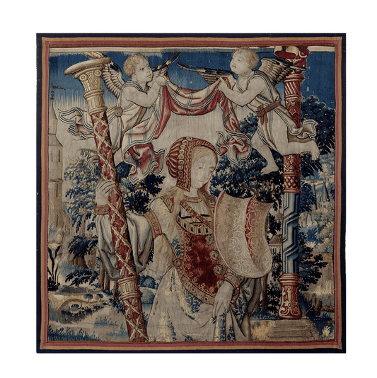 Noblewoman and Heraldic Shield Tapestry: A Majestic Celebration of Aristocracy and Divine Elegance RE926938