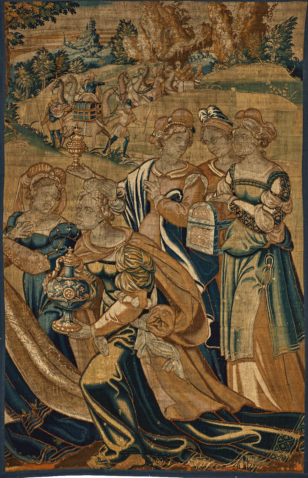 Renaissance Tapestry Reproduction - Courtly Scene with Noble Figures and Procession - Elegant Wall Art for Classic and Luxurious Interiors RE978505