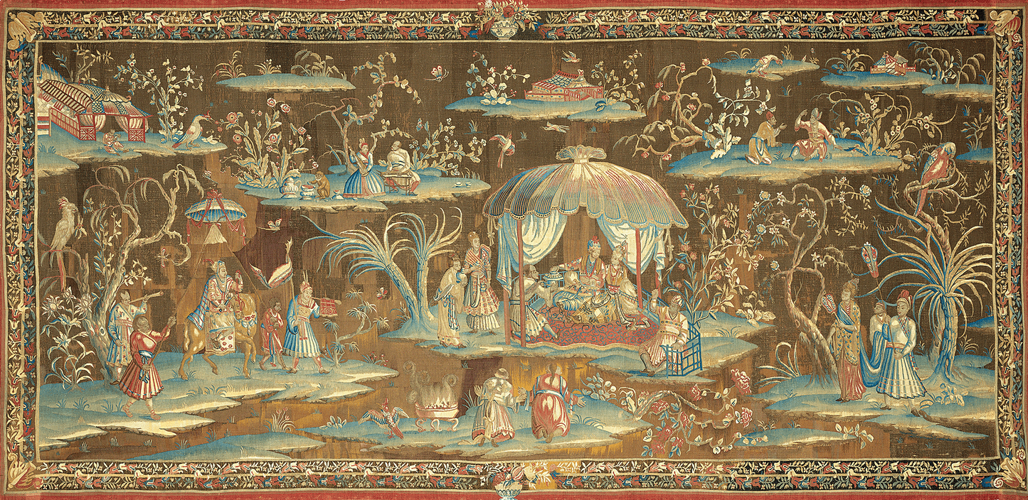 Exquisite Chinoiserie Tapestry Reproduction – A Stunning Tribute to 18th-Century European Elegance and Far Eastern Fantasy RE978774