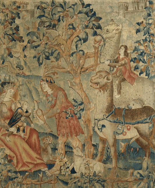 Medieval French Tapestry Reproduction: The Mythical Beasts and Courtly Figures of 15th Century Nobility RE717805