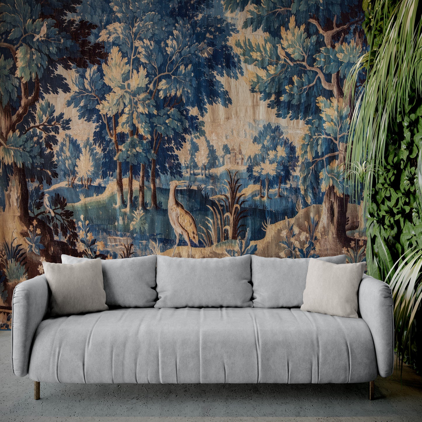 Beautiful Elegant Golden Copper and Prussian Blues Verdure Tapestry Fabric Print and Woven Tapestry Option of Your Choice RE971559