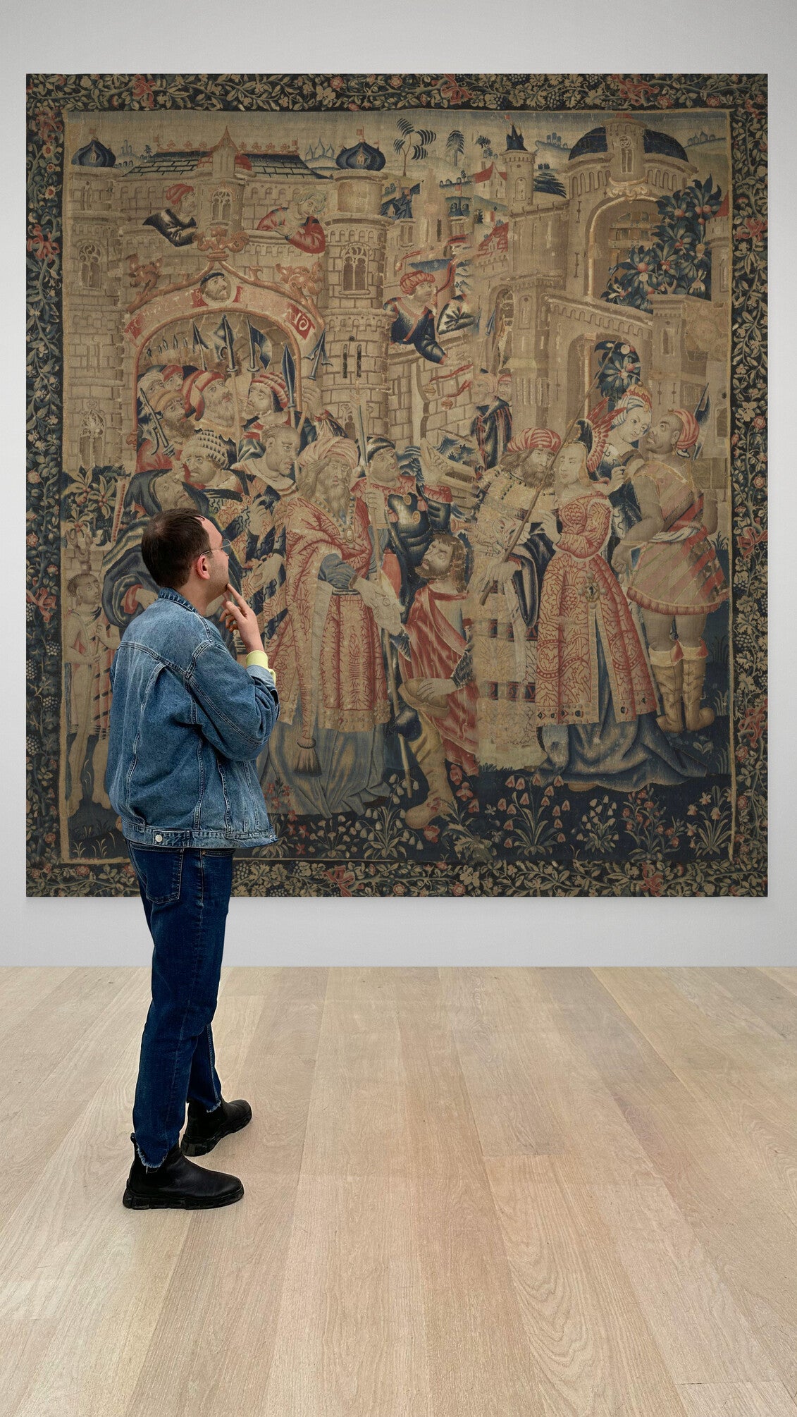 Dim 16th Century Flemish Tapestry Depicting The Triumph of Joseph with Architectural Grandeur and Courtly Figures RE238276