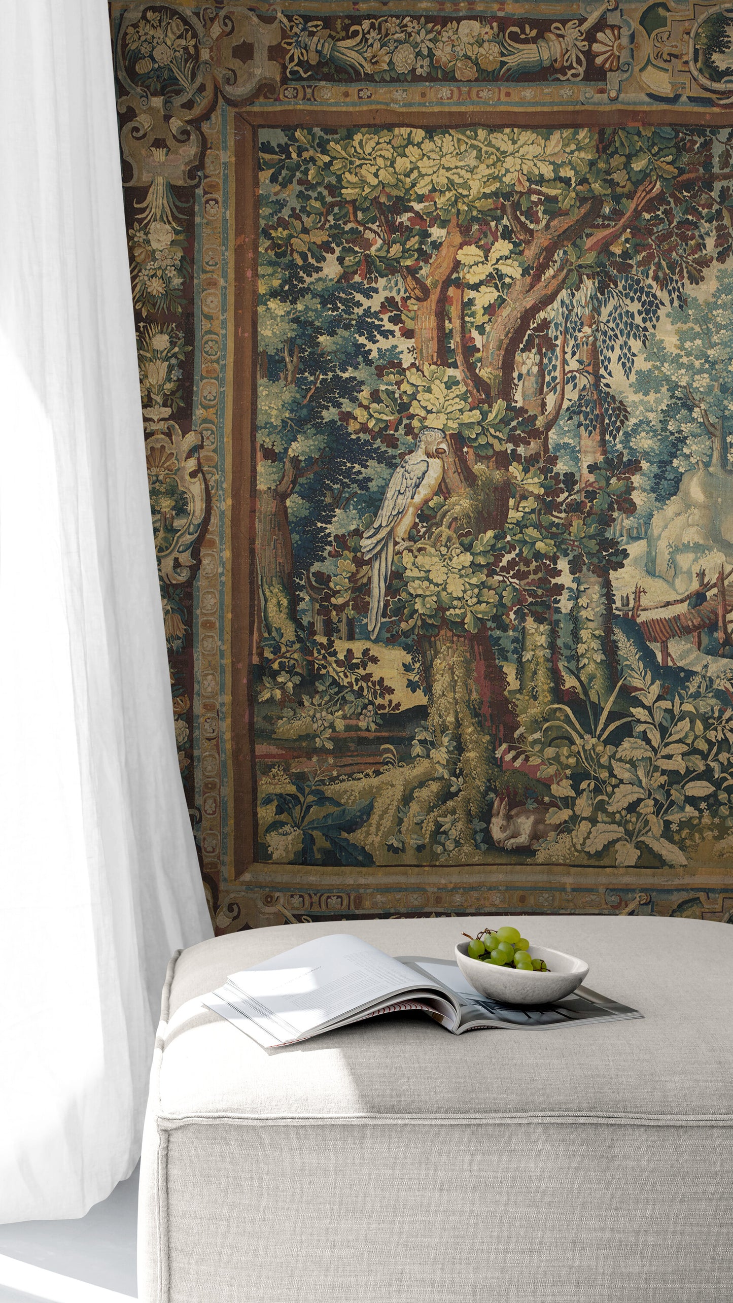 17th-Century Verdure Woodland Tapestry Reproduction – Luxurious Wall Art RE880767