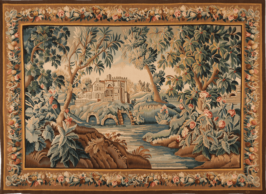 Bedroom French Verdure Tapestry with Flowing River and Lush Scenery RE368165