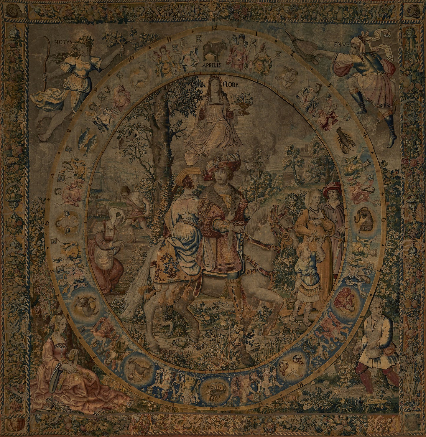 Renaissance ‘Spring’ Tapestry Reproduction – Flora, Zodiac, and Bucolic Elegance Woven Into Timeless Art RE460988