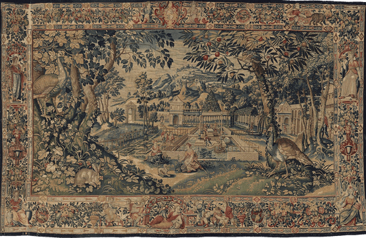 Splendid Faded French Verdure Tapestry Reproduction Flawless Border RE956756