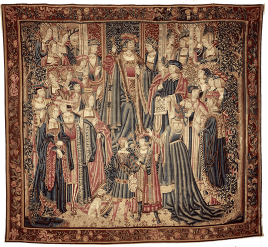 Magnificent 16th-Century Flemish Tapestry: Grand Court Assembly with Nobles in Regal Attire - A Display of Renaissance Elegance and Authority RE053394