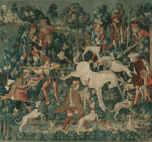 Gorgeous Medieval Tapestry 'The Unicorn Fights Back' from the Hunt of the Unicorn Series Woven and Fabric Print Option   RE251584