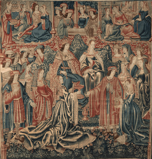 Courtly Rendezvous: A Majestic Woven Tapestry/Fabric Print Option of Renaissance Royalty Nobility Scene  RE457872