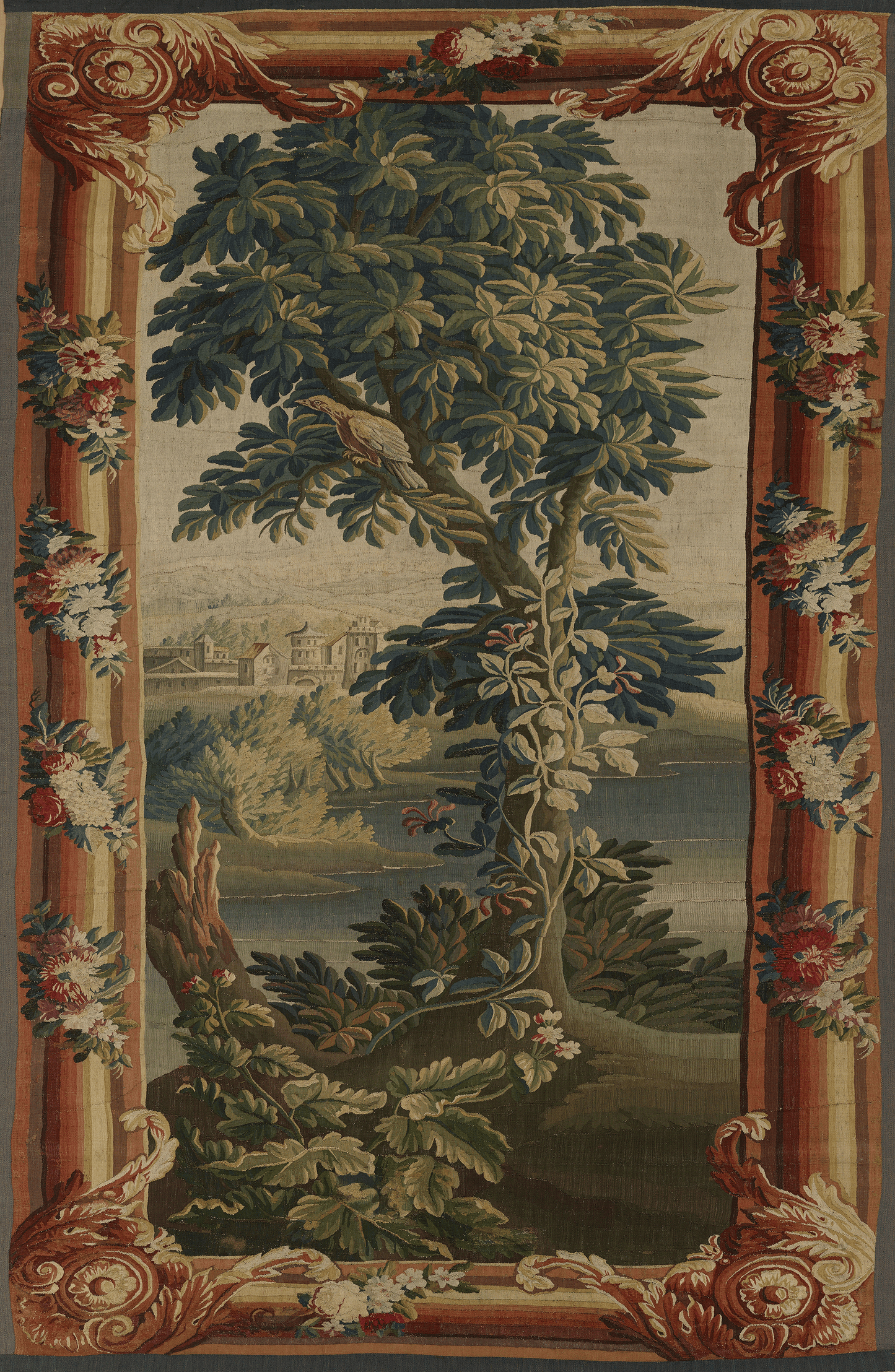 Baroque Garden Splendor: Ornate Woven Tapestry and Fabric Print Option Lush Foliage and Grand Estate RE649432