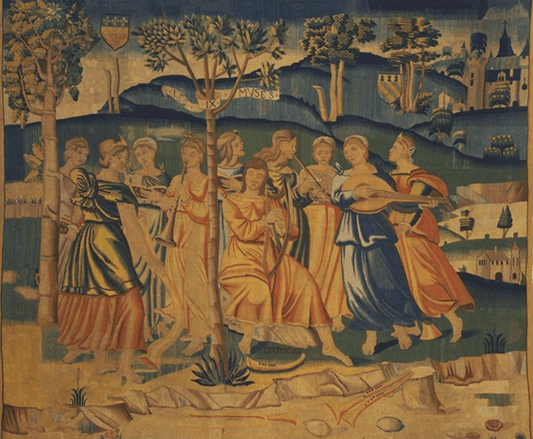 The Gathering of Muses: A 15th Century Flemish Tapestry of Artistic Harmony RE658888