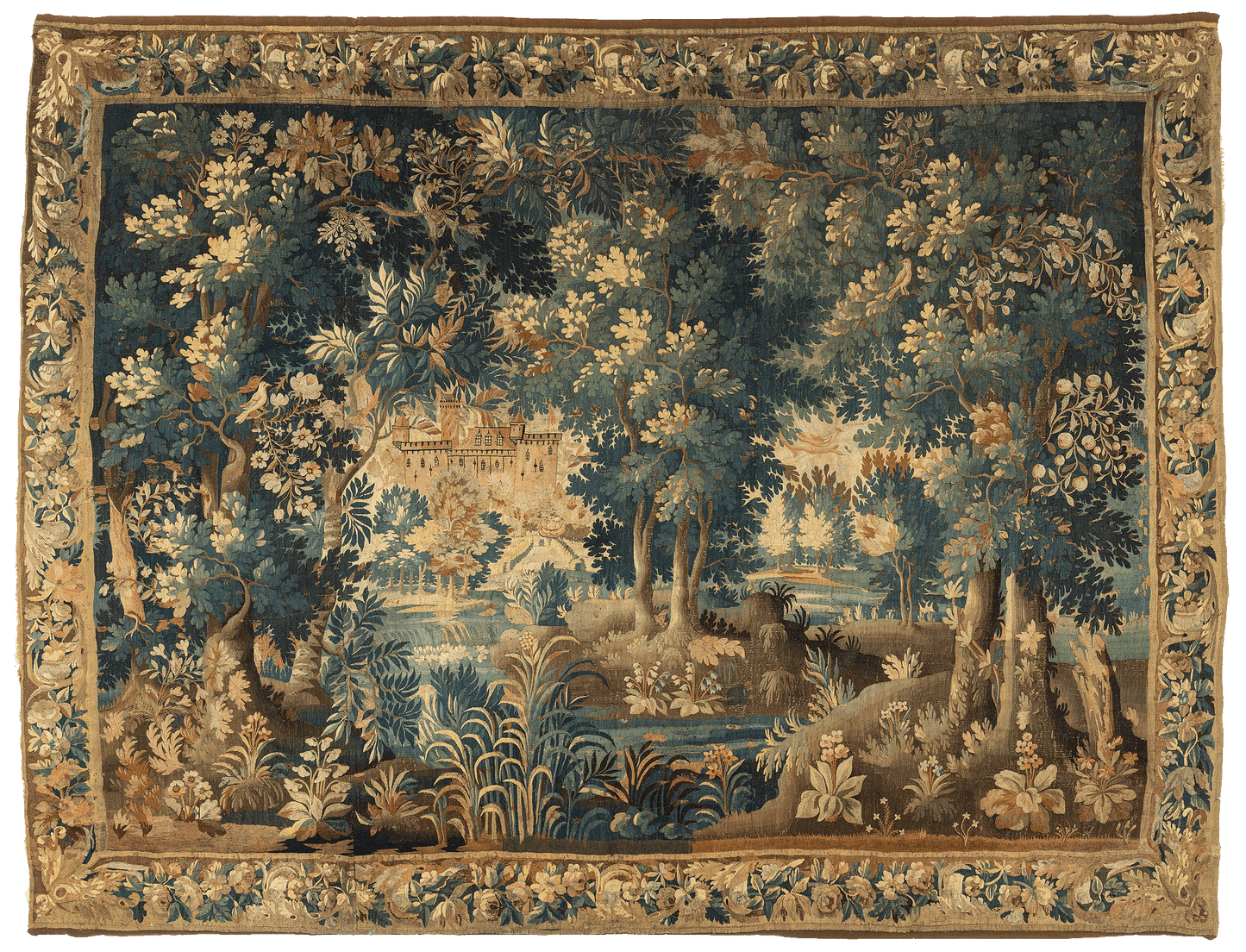 Renaissance Retreat: Majestic Verdure Tapestry with Chateau and Riverside Elegance RE385789