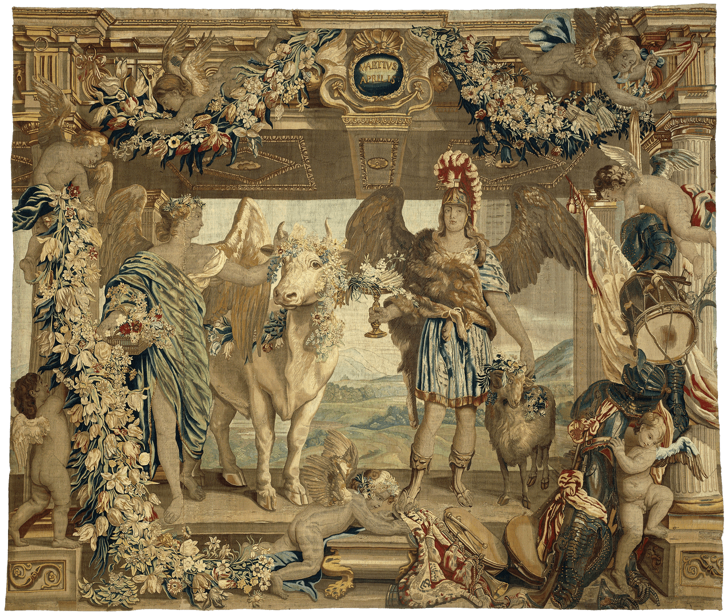 Exquisite 17th-Century Gobelins Manufactory Reproduction Tapestry: The Triumph of Spring - A Mythological Celebration in Woven Art RE181525