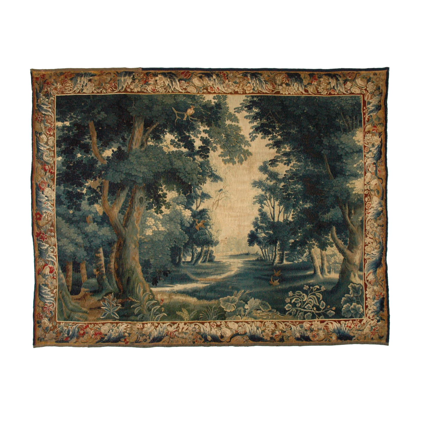 Verdant Reverie: An Exquisite Example of French Verdure Tapestry Capturing the Lush Tranquility of a Woodland Scene RE260656