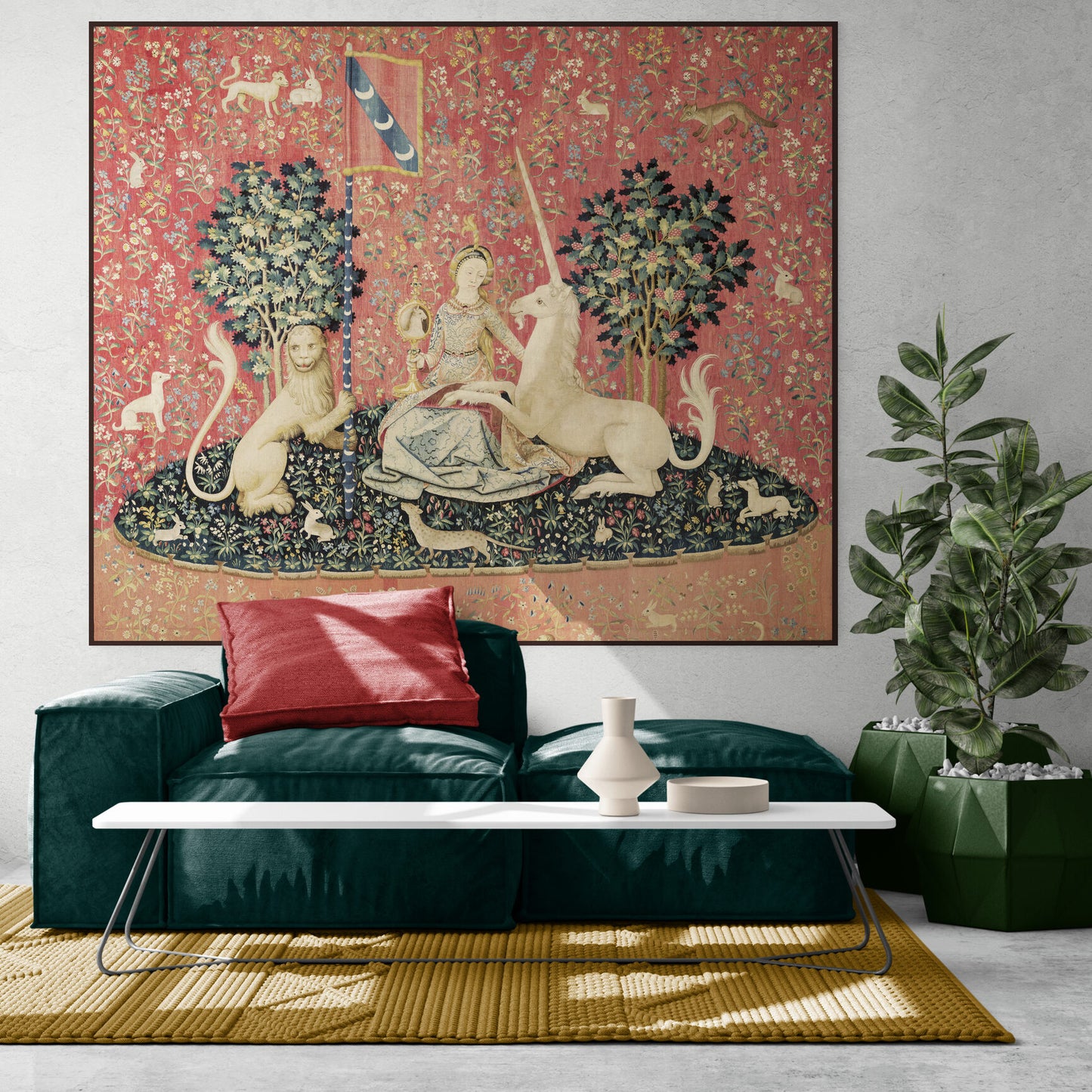 Gorgeous Medieval Tapestry Lady and the Unicorn "Sight" Choice of Woven Tapestry or Fine Fabric Print RE253419