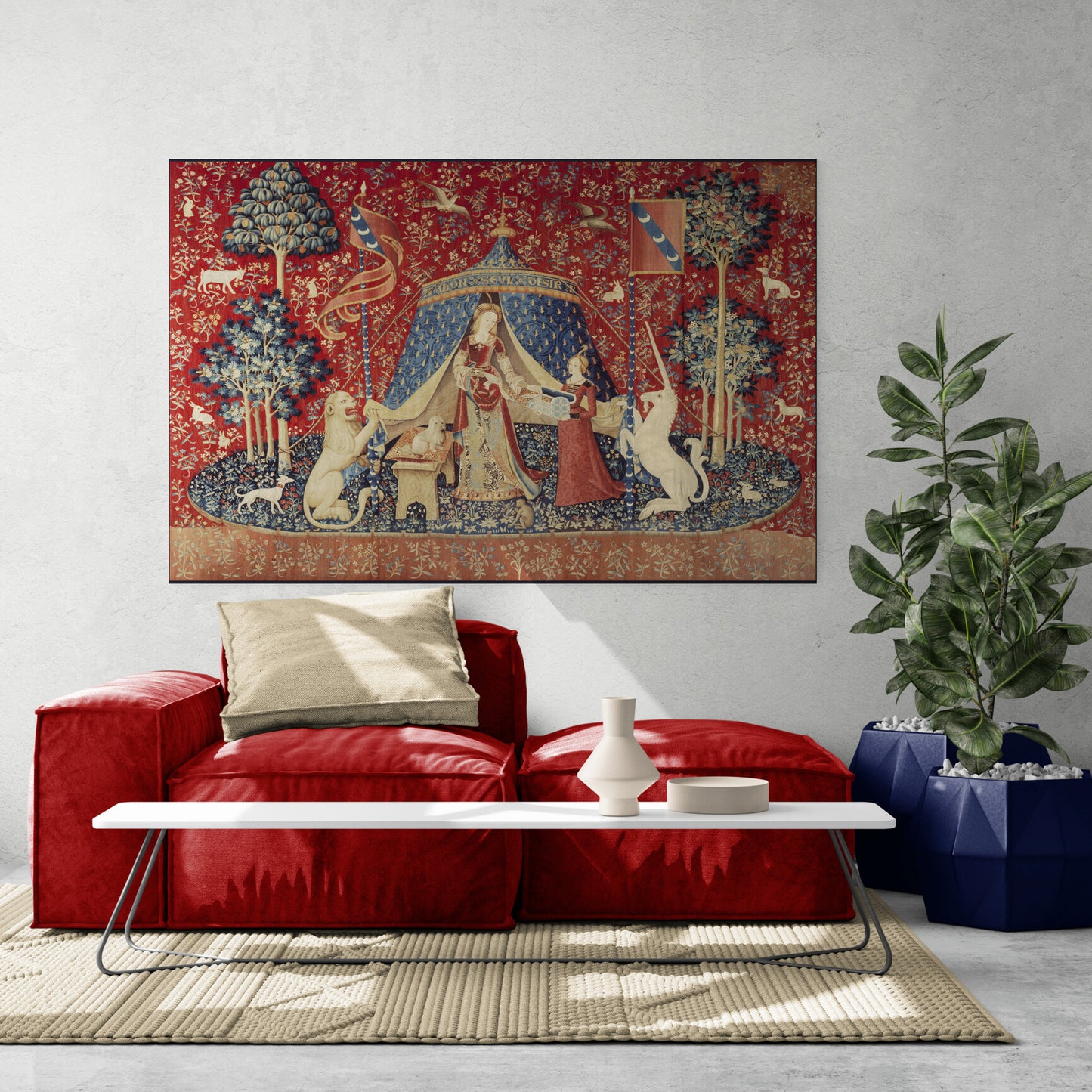 Medieval Tapestry Fabric Print of The Lady and the Unicorn La Dame à la licorne Mon Sol Desir "Desire" The Mona Lisa of the Middle Ages RE777978