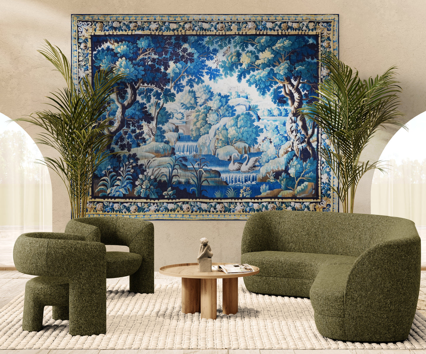 Ultra Rare Gorgeous Blue/Green/Gold Verdure Inspired Woven Tapestry and Fabric Print Option RE436627