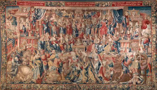 This tapestry was part of a seven-piece set presenting an allegorical guide to the qualities which a successful ruler should espouse. The set was made for Cardinal Erard de la Marck (1472–1538), Prince-Bishop of Liège, and loyal envoy and financial backer of Holy Roman Emperor Charles V.