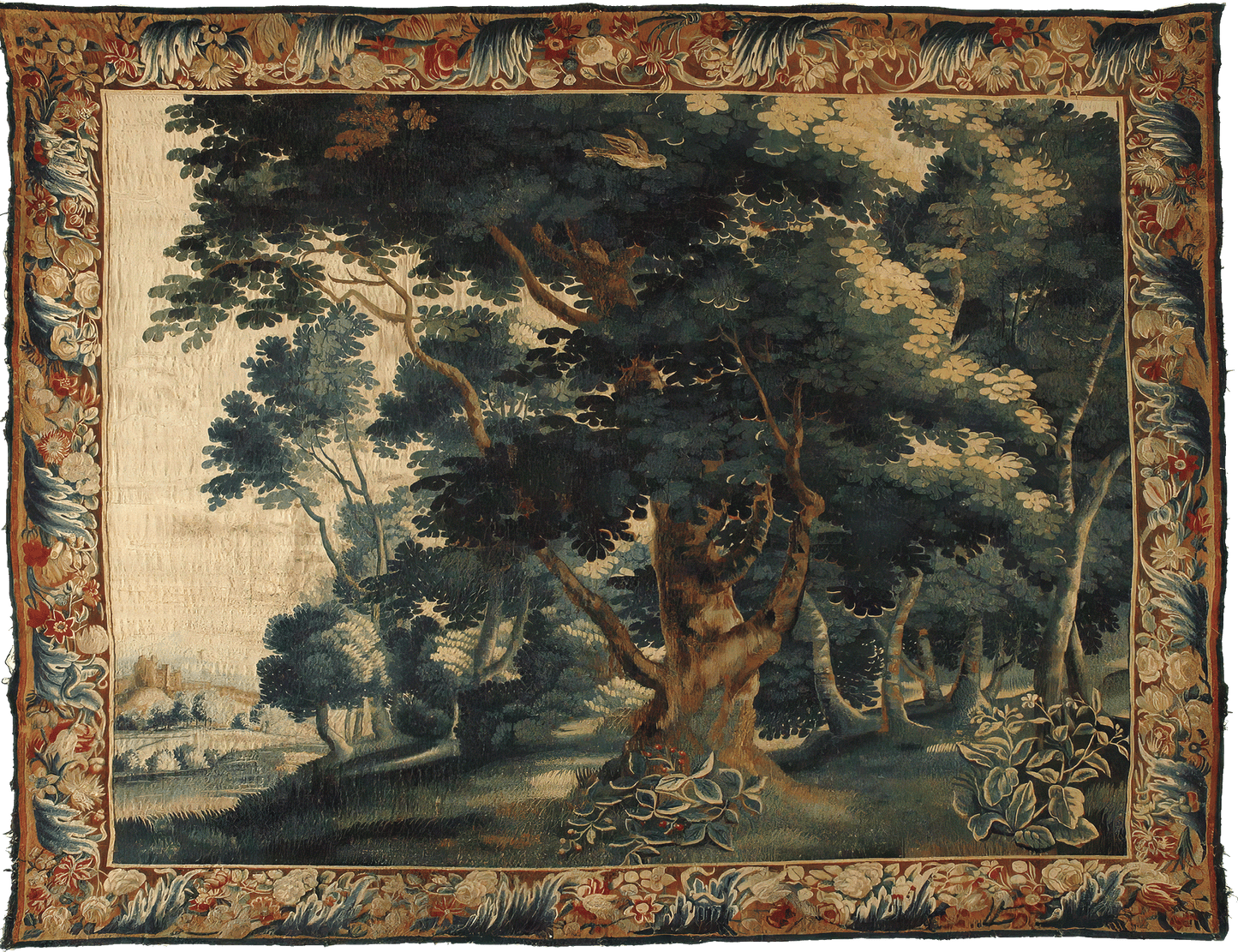 Verdant Reverie: An Exquisite Example of French Verdure Tapestry Capturing the Lush Tranquility of a Woodland Scene RE260656