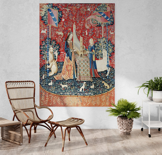 Enchanting Medieval Tapestry Lady and the Unicorn "Sound" Choice of Woven Tapestry or Fabric Print RE978887