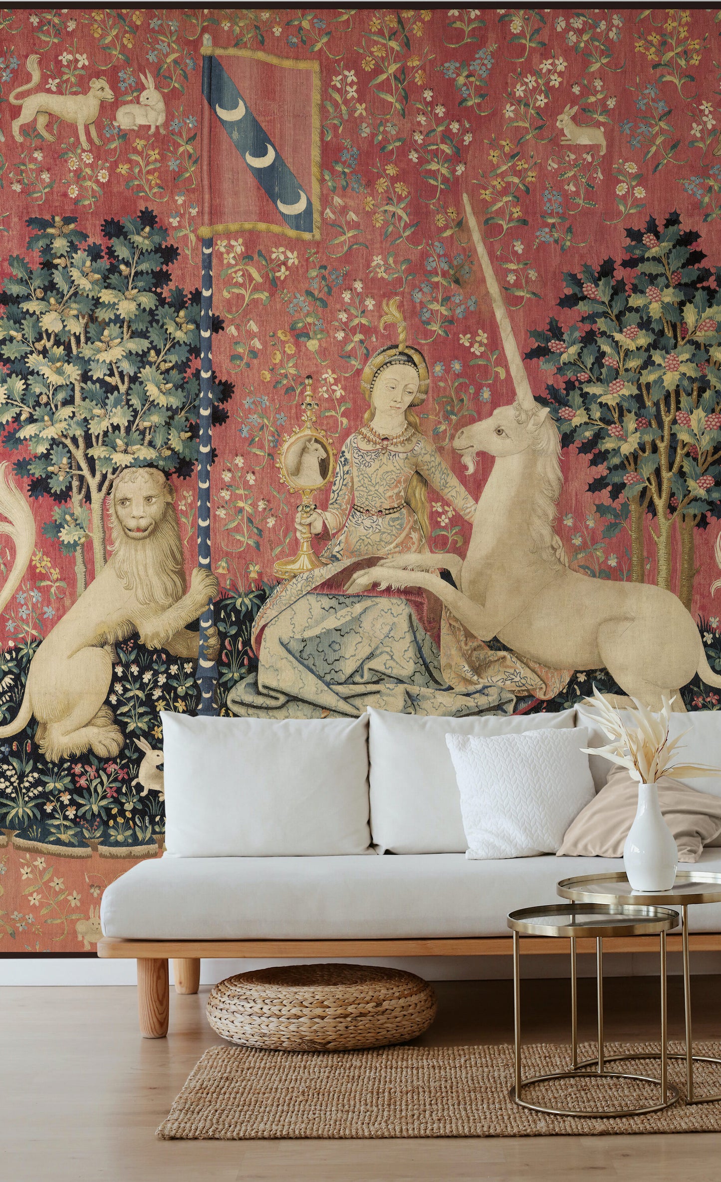 Gorgeous Medieval Tapestry Lady and the Unicorn "Sight" Choice of Woven Tapestry or Fine Fabric Print RE253419