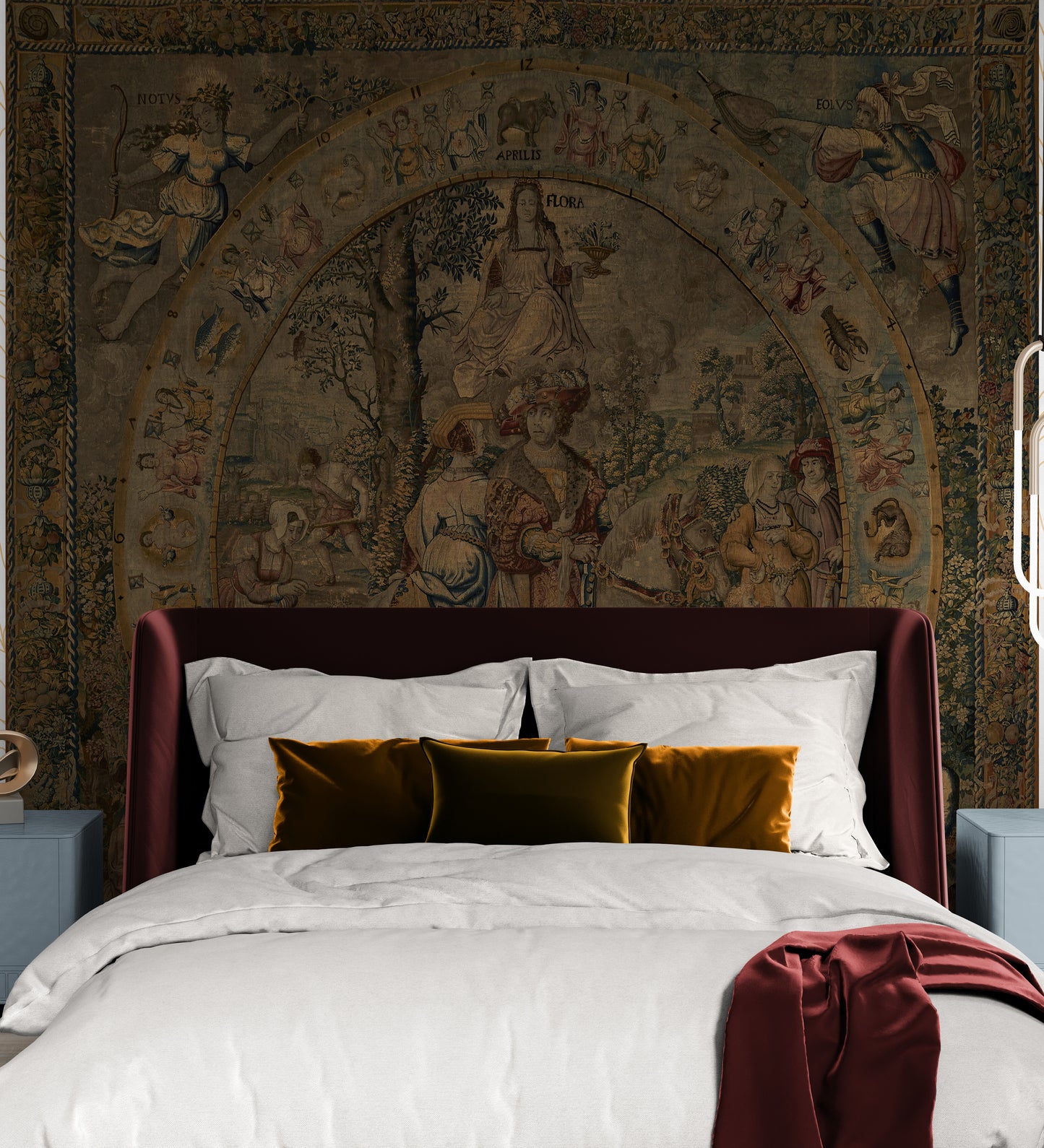 Renaissance ‘Spring’ Tapestry Reproduction – Flora, Zodiac, and Bucolic Elegance Woven Into Timeless Art RE460988