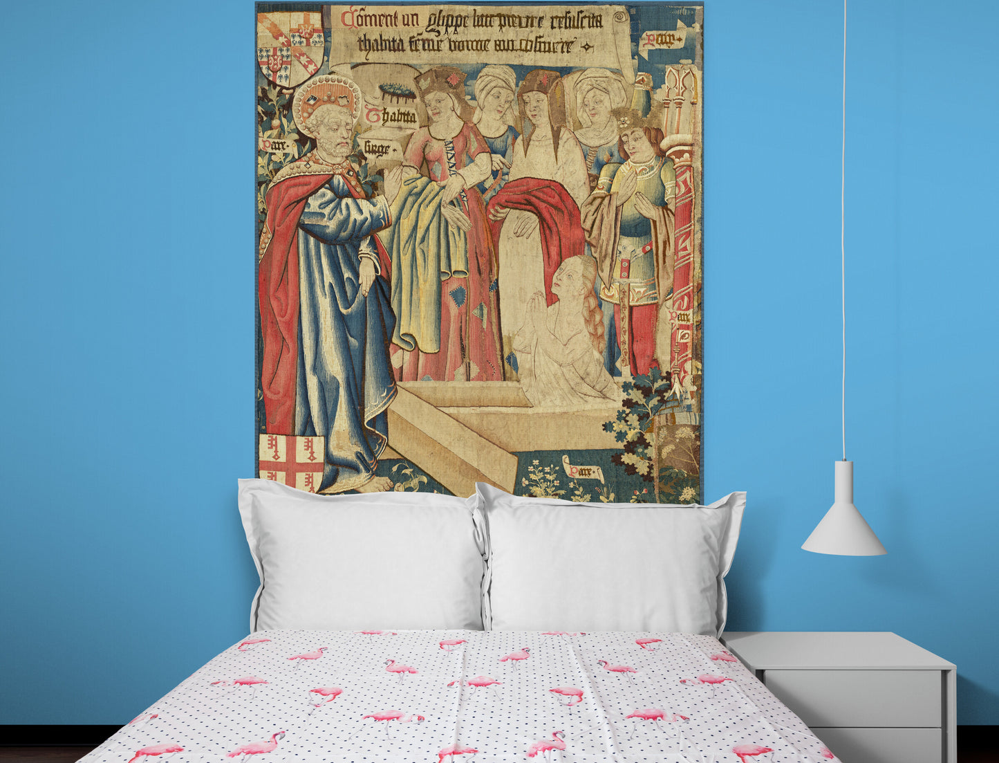 Medieval Narrative Tapestry Fabric Print: Ecclesiastical Scene The Raising of Tabitha 1460 RE049126